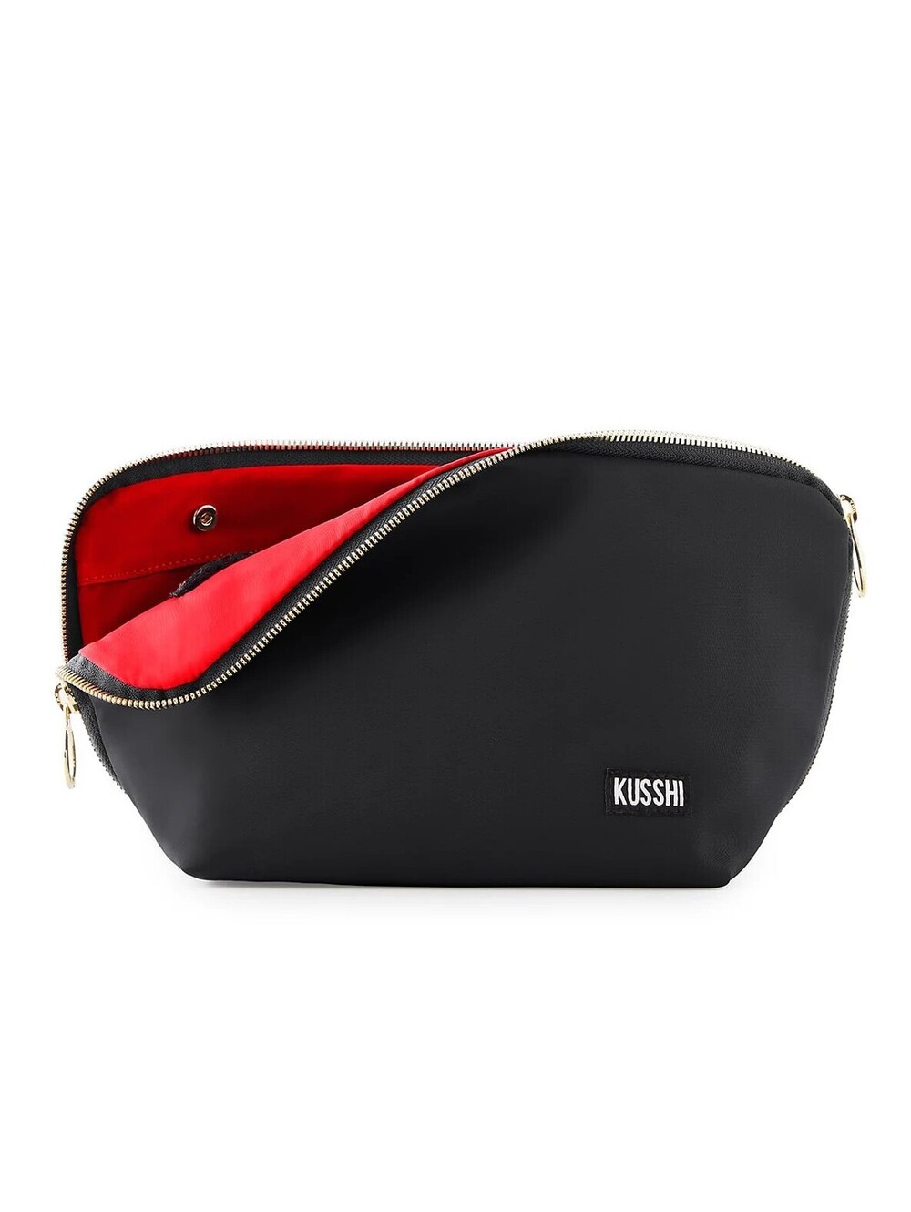 KUSSHI Black Makeup Bag TravelOrganizer Red Lining Zip Pouch